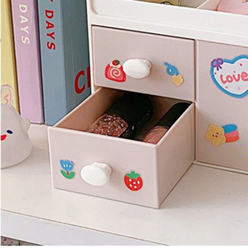 Desktop Storage Box Cute Plastic Drawer Desktop Storage Box Large Capacity Cosmetic Box for Office Home Light Pink - Image 4