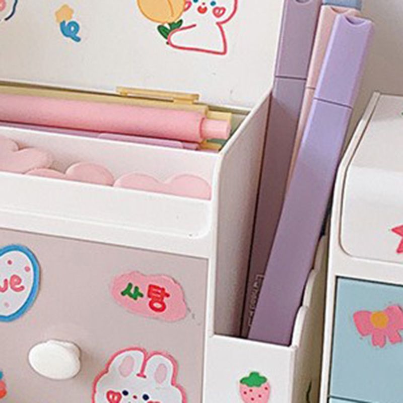 Desktop Storage Box Cute Plastic Drawer Desktop Storage Box Large Capacity Cosmetic Box for Office Home Light Pink - Image 5