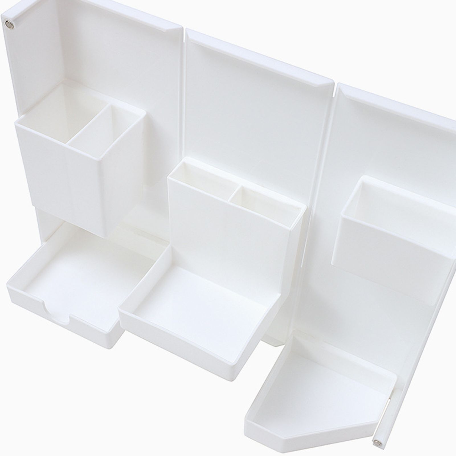 Folding Standable Stationery Box Office Pencil Holder Desktop Magnetic Plastic Makeup Case White - Image 5