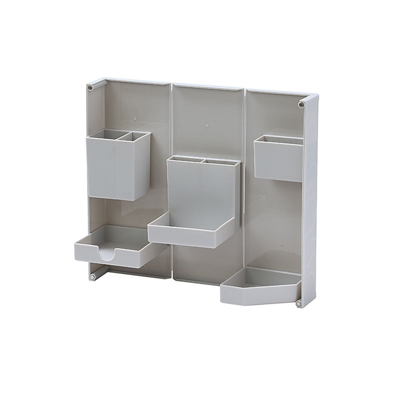 Folding Standable Stationery Box Office Pencil Holder Desktop Magnetic Plastic Makeup Case Gray - Image 1