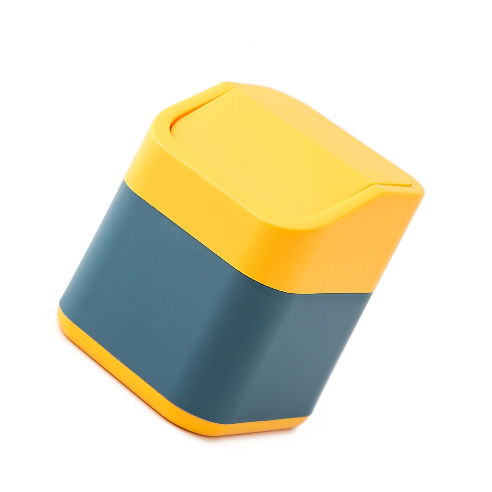 Desktop Trash Can Cute Drop Resistant Portable Tiny Desktop Garbage Bin with Detachable Lid for Car and Home Flip [Yellow Navy] - Image 4