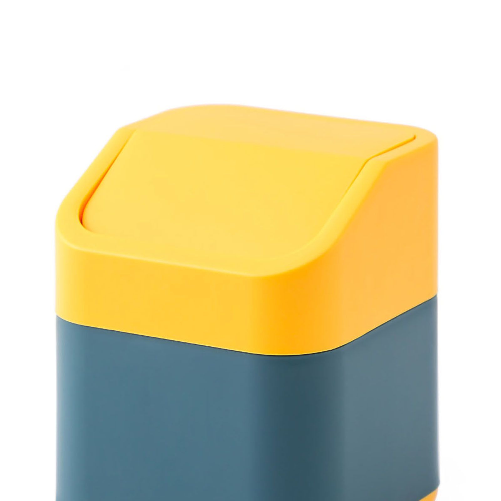 Desktop Trash Can Cute Drop Resistant Portable Tiny Desktop Garbage Bin with Detachable Lid for Car and Home Flip [Yellow Navy] - Image 5