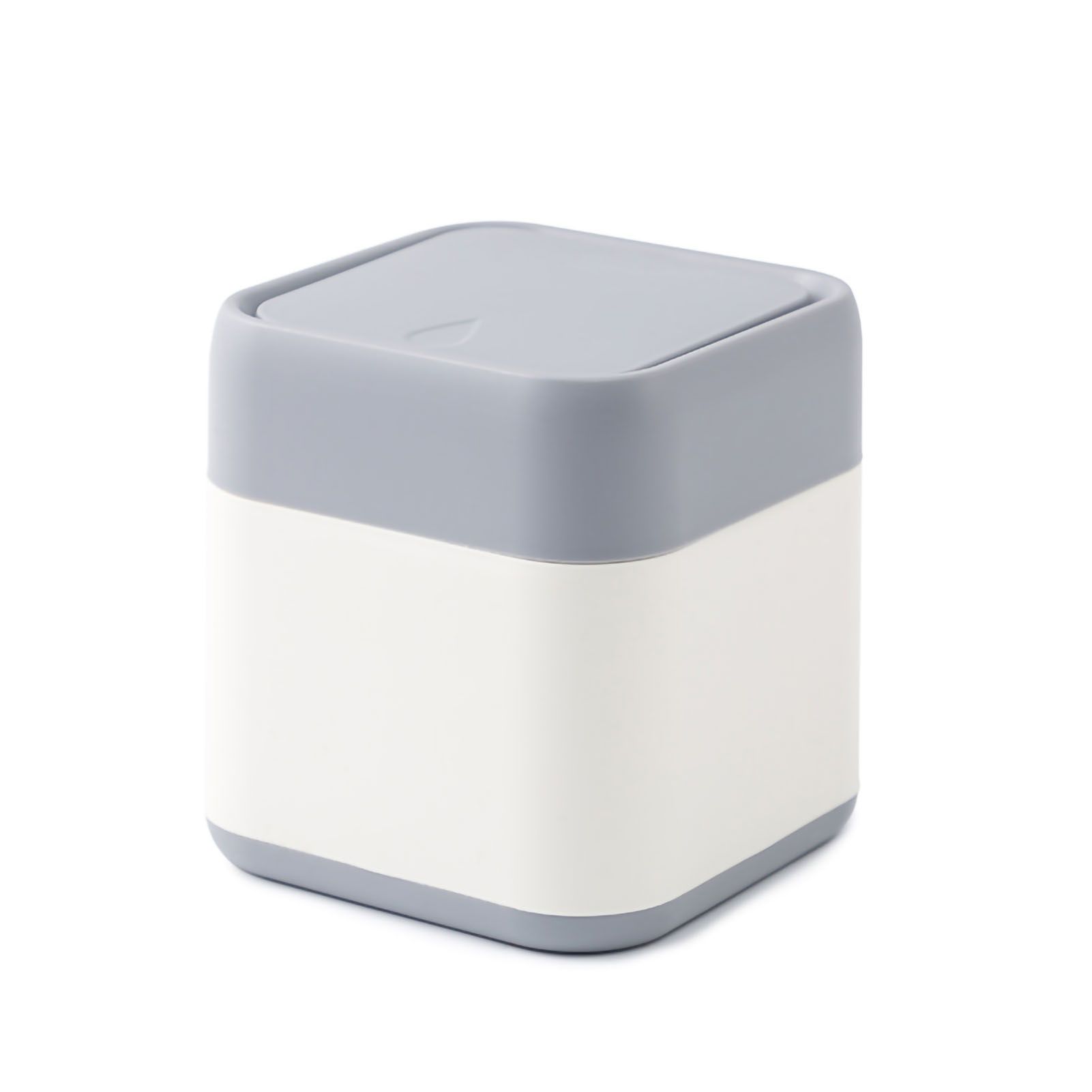 Desktop Trash Can Cute Drop Resistant Portable Tiny Desktop Garbage Bin with Detachable Lid for Car and Home Snap On [Grey Beige] - Image 1