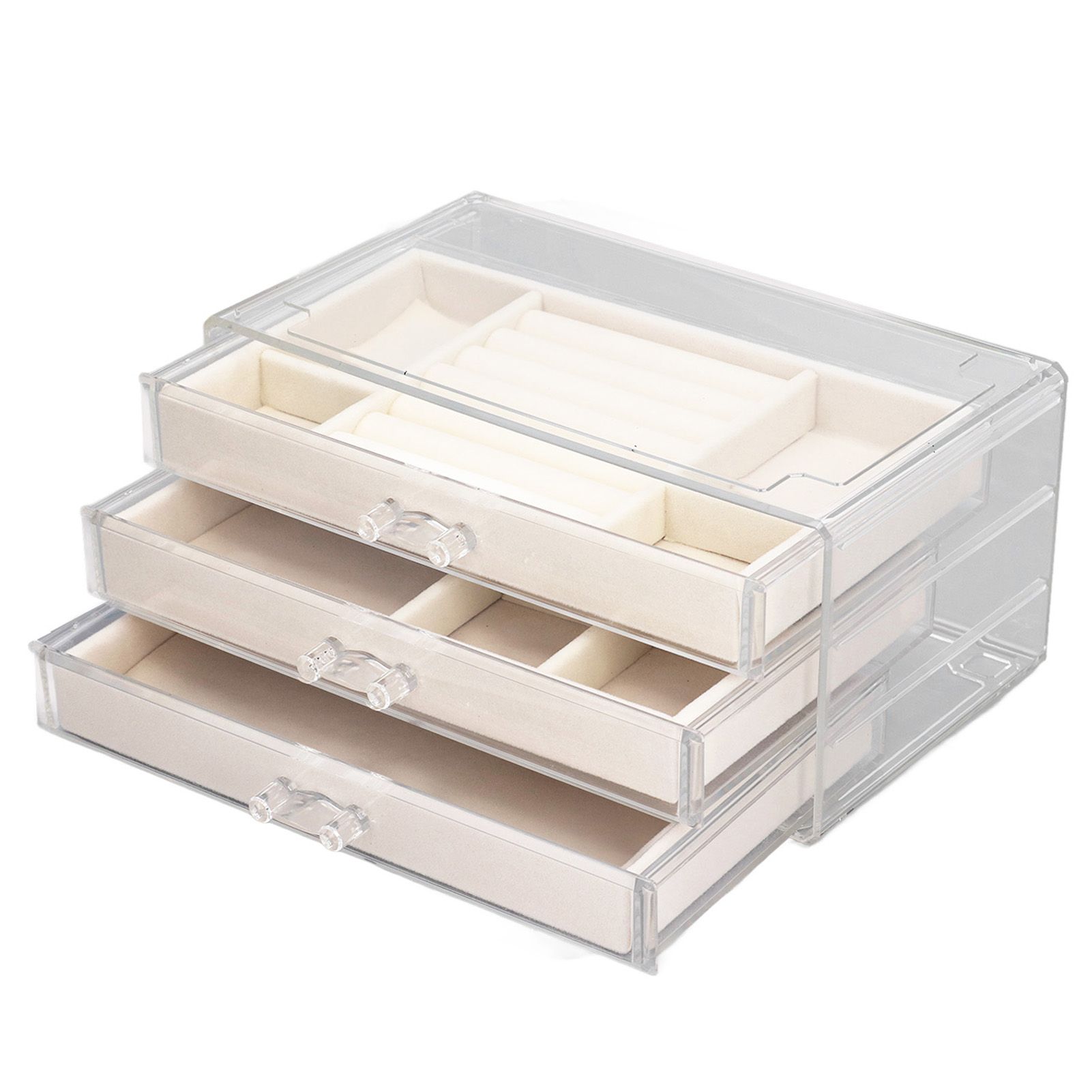 Acrylic Jewelry Organizer Clear Acrylic Beige Drawer Desk Storage Jewelry Box for Stud Earrings Necklace Jewelry - Image 1