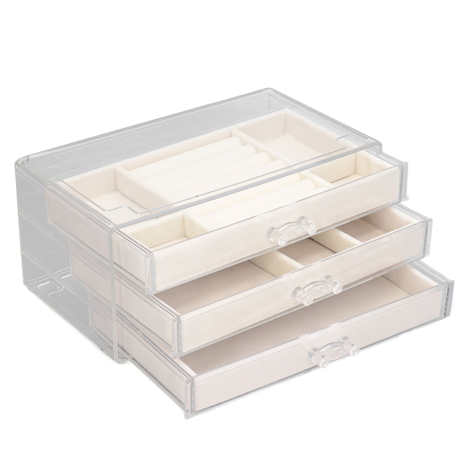 Acrylic Jewelry Organizer Clear Acrylic Beige Drawer Desk Storage Jewelry Box for Stud Earrings Necklace Jewelry - Image 3