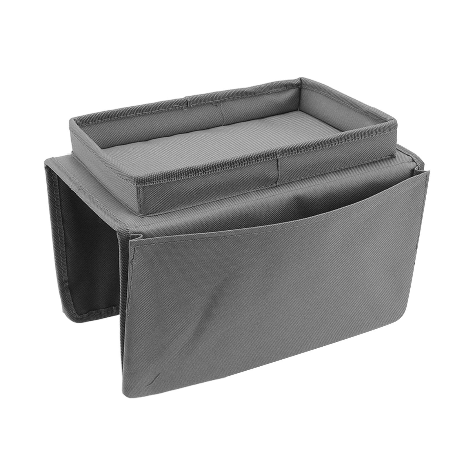 Sofa Tray Folding Arm Storage Holder Table 600D Oxford Cloth Side Pockets for Couch Grey - Image 1
