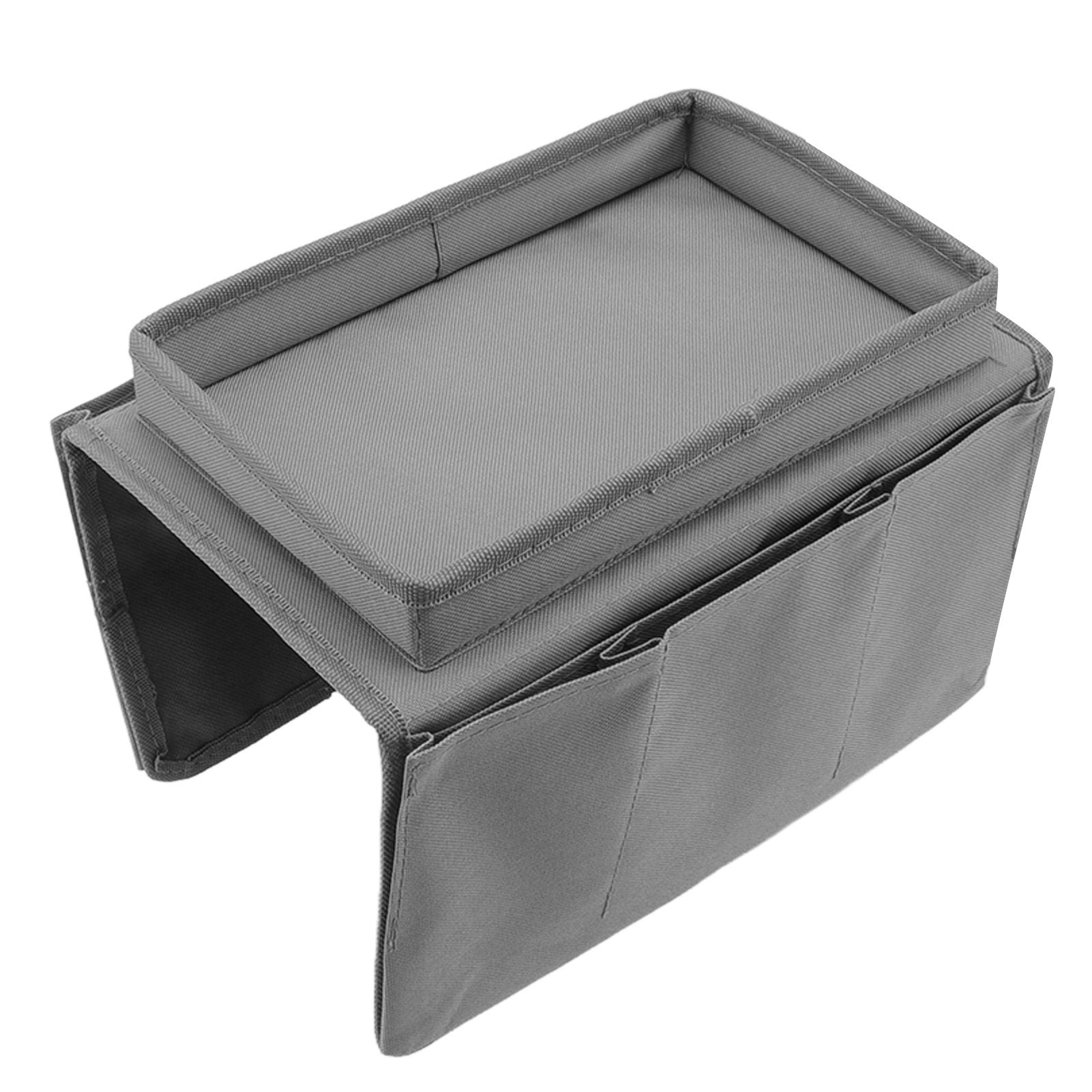 Sofa Tray Folding Arm Storage Holder Table 600D Oxford Cloth Side Pockets for Couch Grey - Image 3