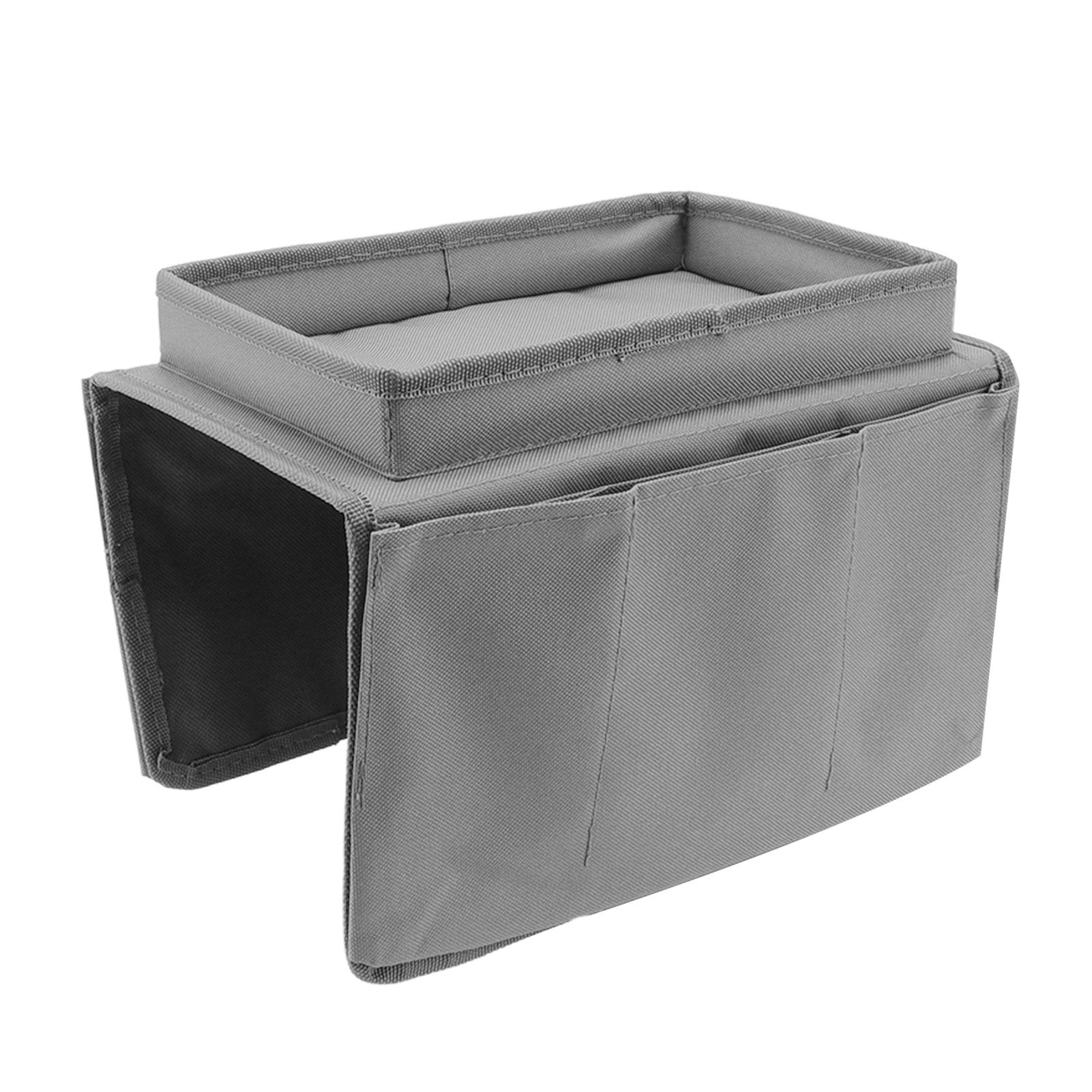 Sofa Tray Folding Arm Storage Holder Table 600D Oxford Cloth Side Pockets for Couch Grey - Image 5