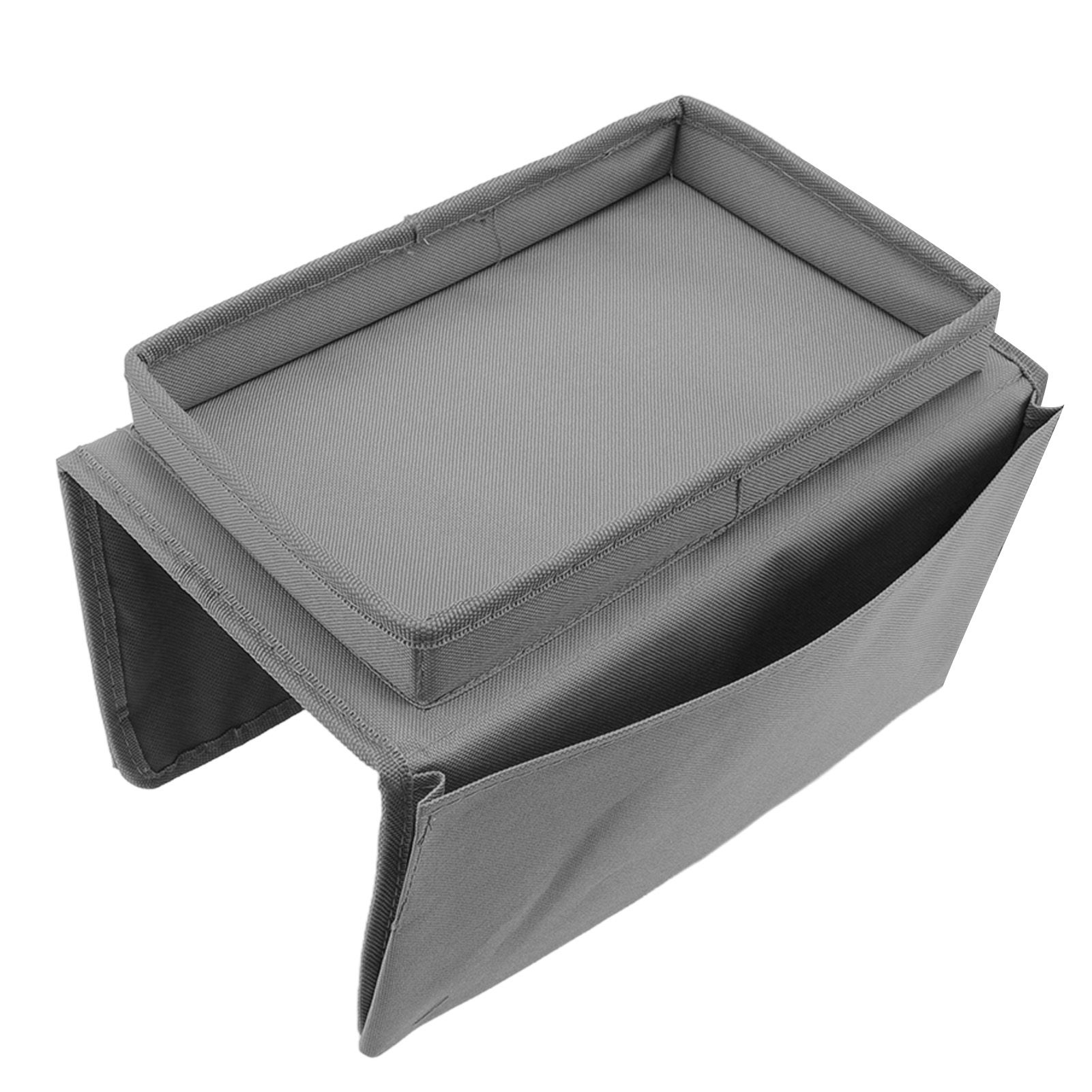 Sofa Tray Folding Arm Storage Holder Table 600D Oxford Cloth Side Pockets for Couch Grey - Image 6