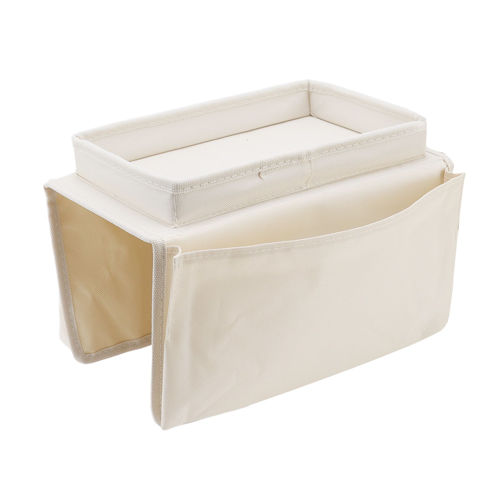Sofa Tray Folding Arm Storage Holder Table 600D Oxford Cloth Side Pockets for Couch Beige - Image 1