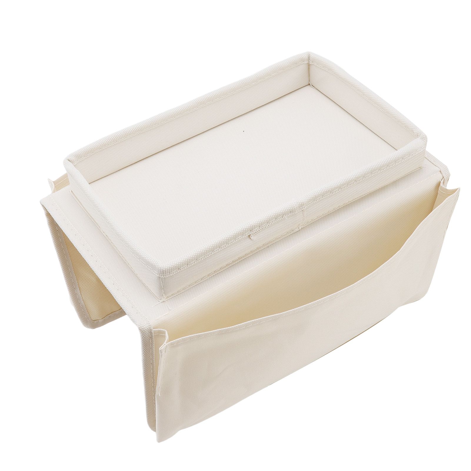 Sofa Tray Folding Arm Storage Holder Table 600D Oxford Cloth Side Pockets for Couch Beige - Image 2