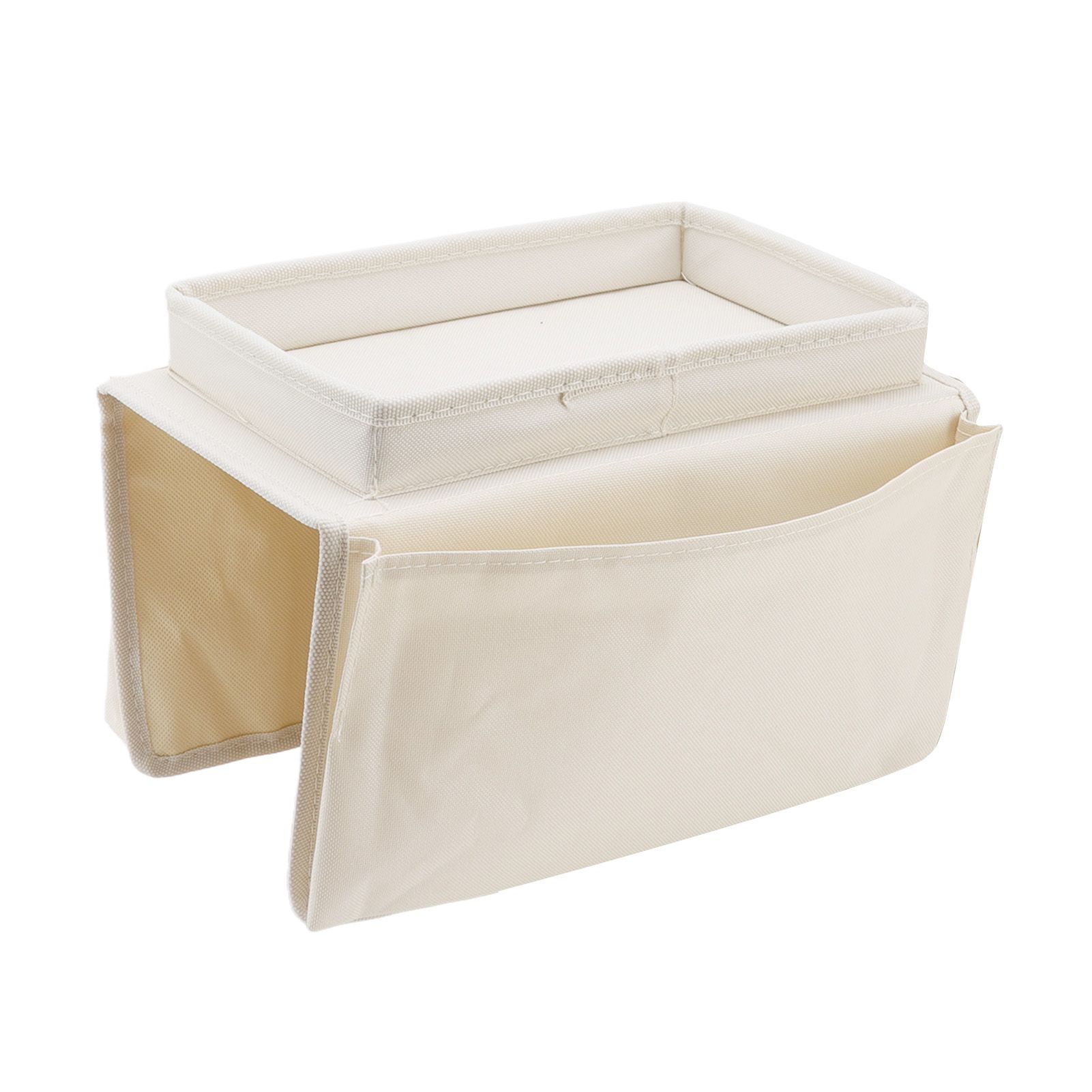 Sofa Tray Folding Arm Storage Holder Table 600D Oxford Cloth Side Pockets for Couch Beige - Image 6