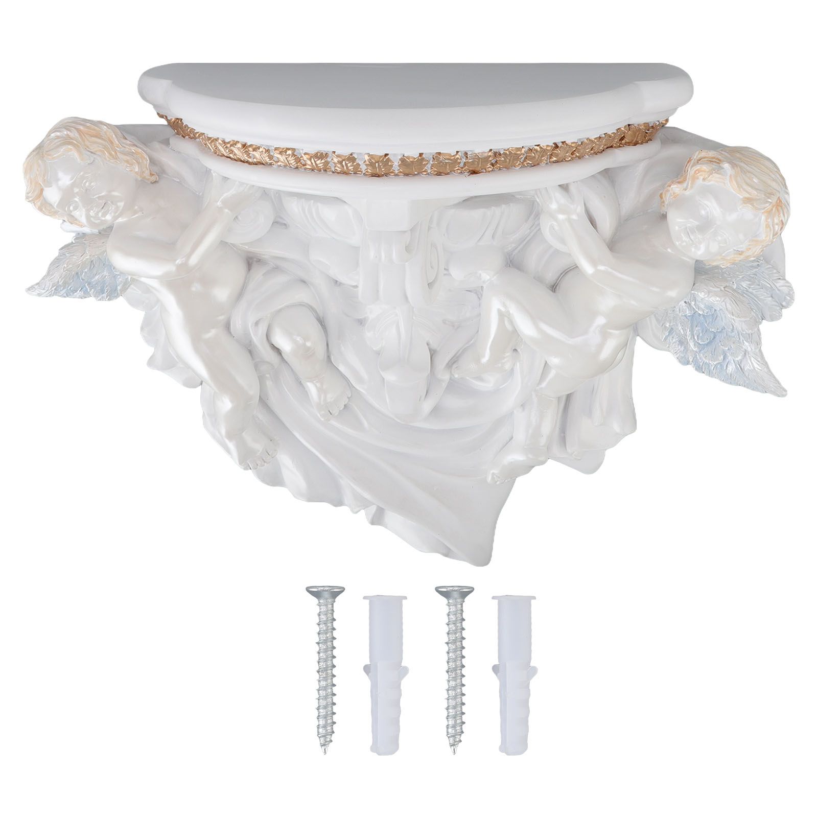 Resin Angel Wall Shelf European Exquisite Beautiful Decoration Rack for Bedroom Living Room Kitchen Pure White Gold - Image 1