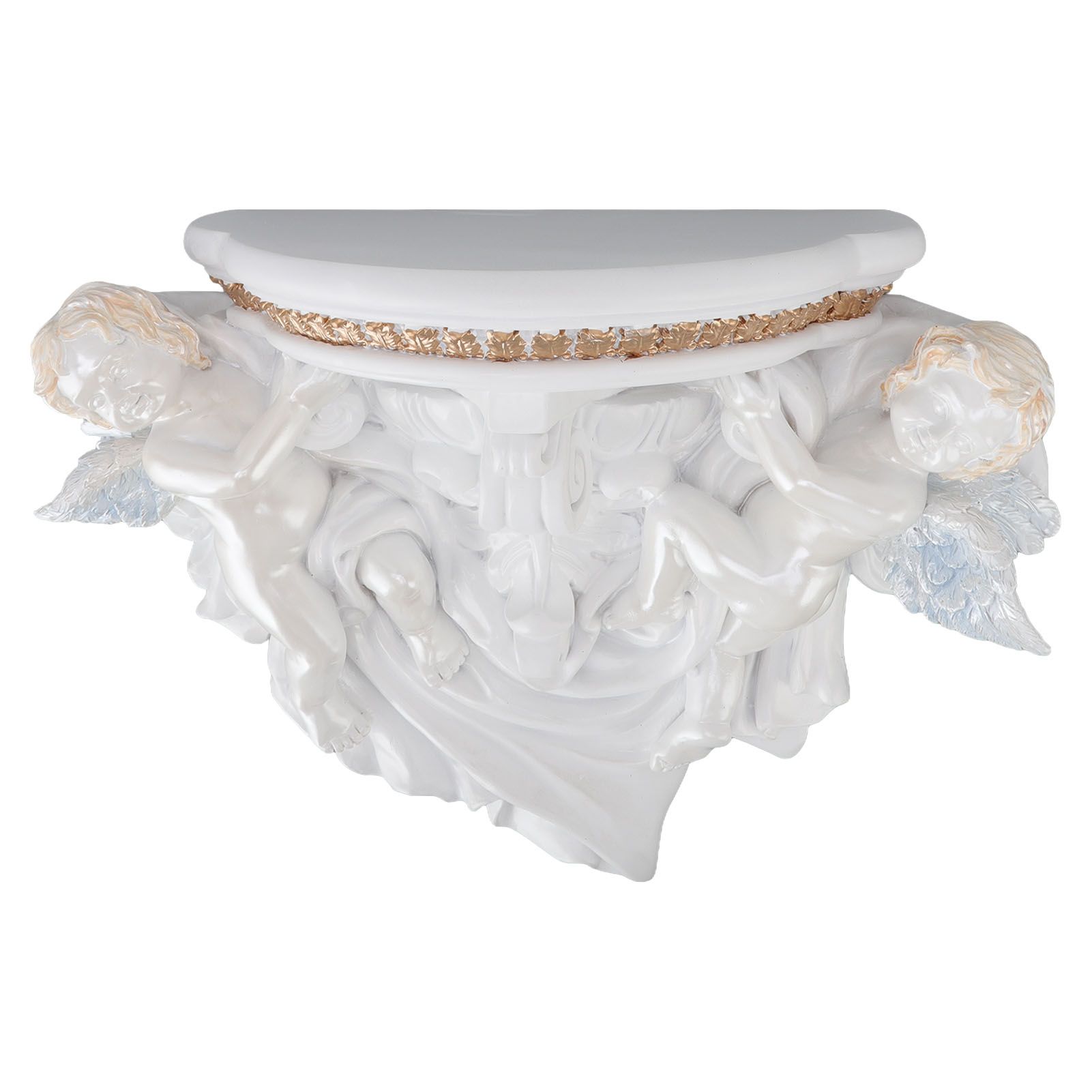 Resin Angel Wall Shelf European Exquisite Beautiful Decoration Rack for Bedroom Living Room Kitchen Pure White Gold - Image 2