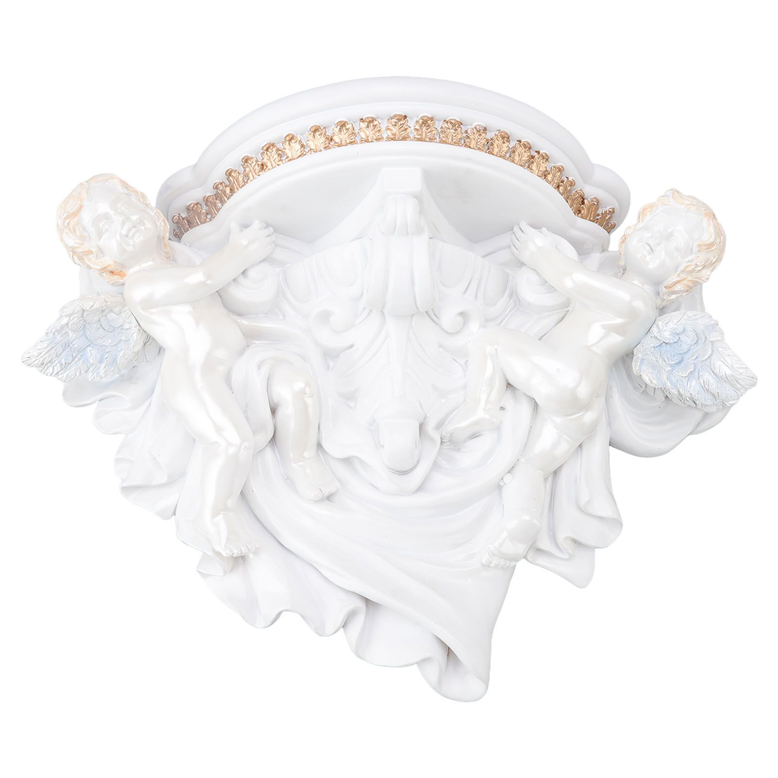 Resin Angel Wall Shelf European Exquisite Beautiful Decoration Rack for Bedroom Living Room Kitchen Pure White Gold - Image 3