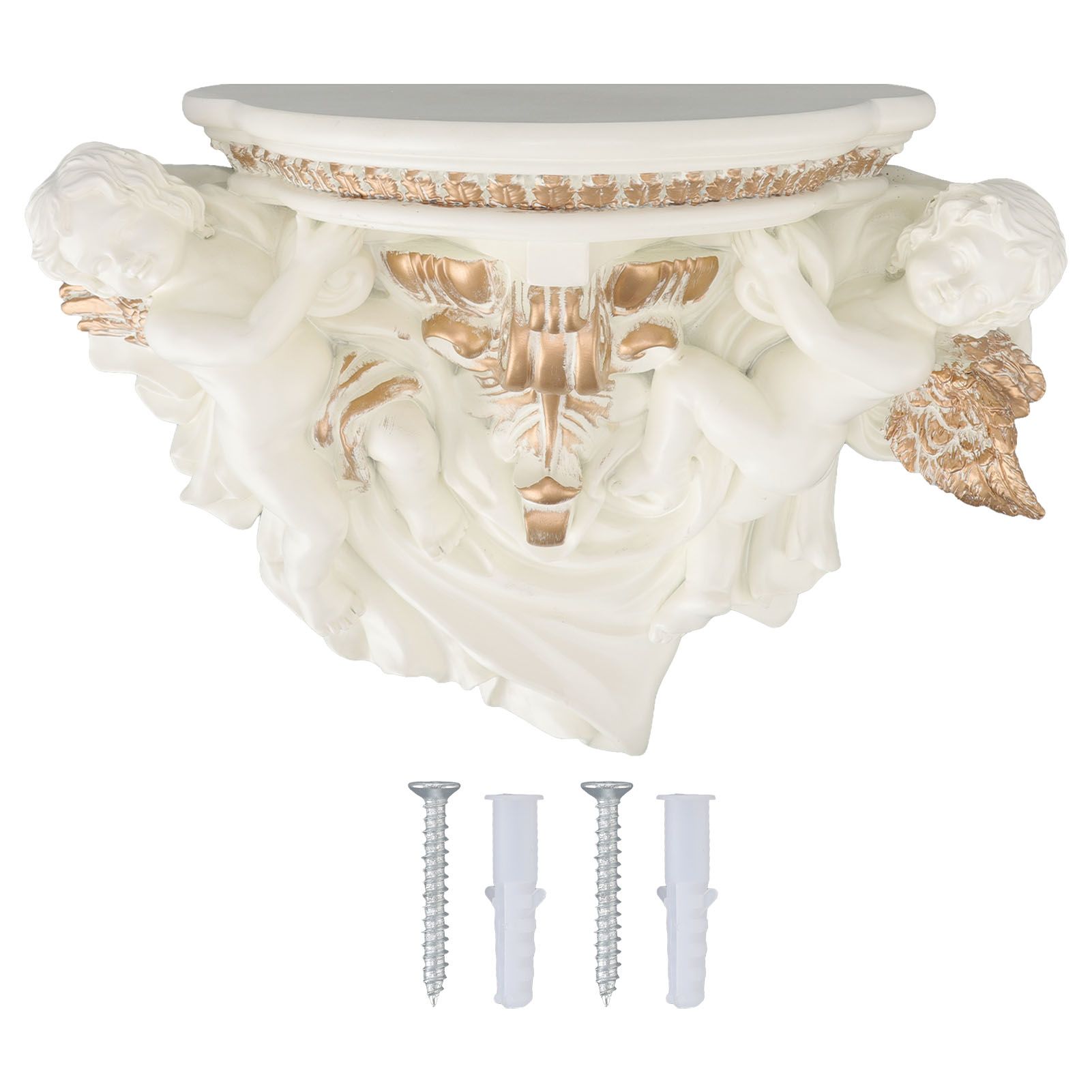 Resin Angel Wall Shelf European Exquisite Beautiful Decoration Rack for Bedroom Living Room Kitchen Beige Gold - Image 1