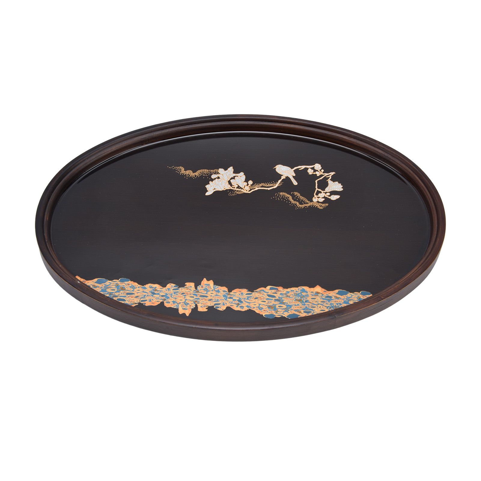 Bamboo Tea Tray Japanese Simple Novel Beautiful Resin Walnut Tea Tray for Home UseOval S - Image 1