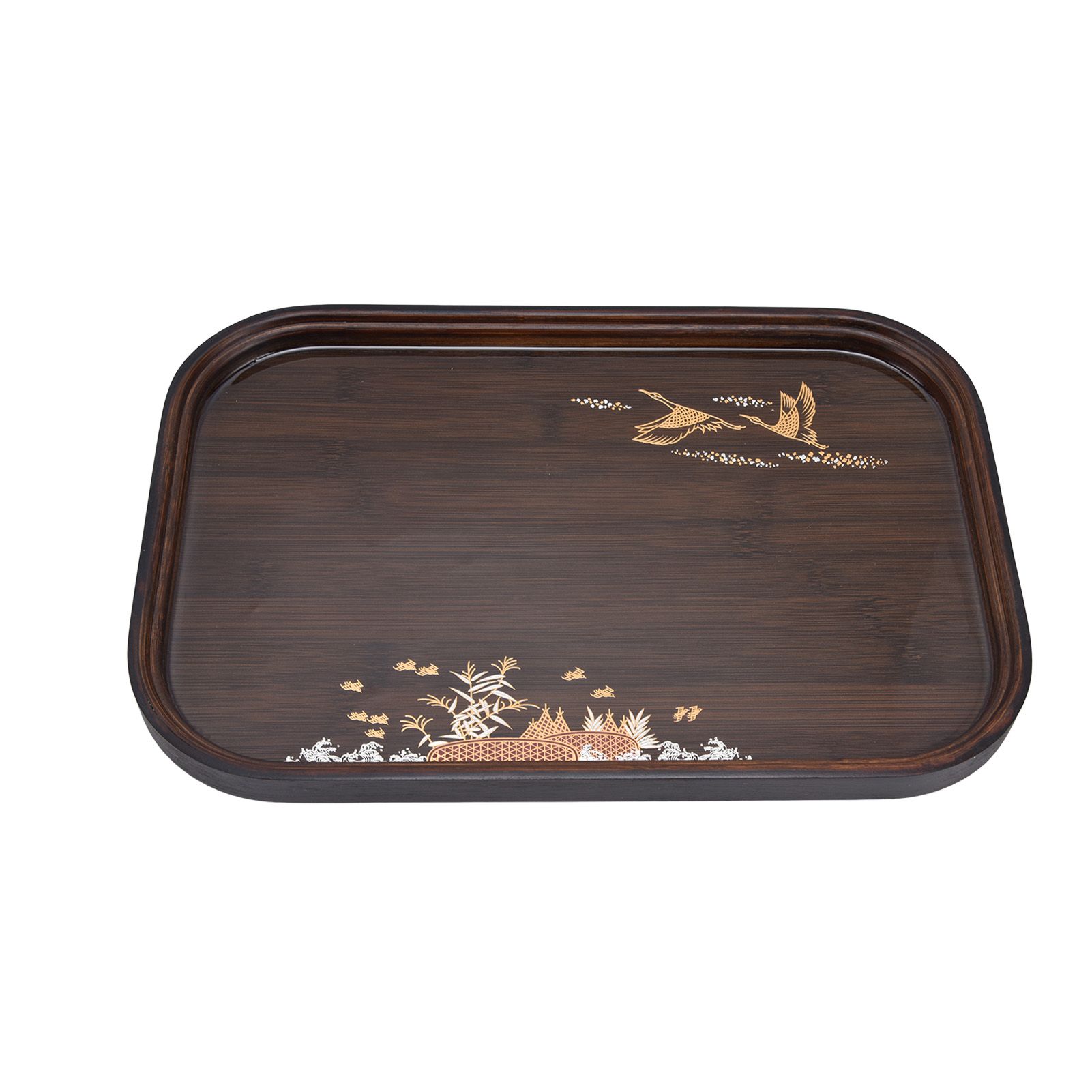 Bamboo Tea Tray Japanese Simple Novel Beautiful Resin Walnut Tea Tray for Home UseRounded Square - Image 1