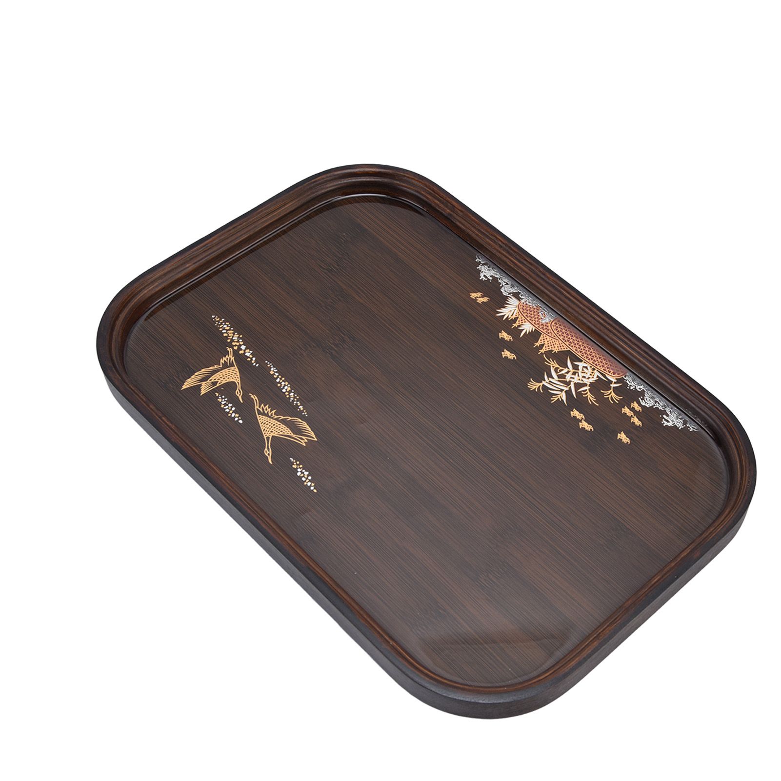 Bamboo Tea Tray Japanese Simple Novel Beautiful Resin Walnut Tea Tray for Home UseRounded Square - Image 2