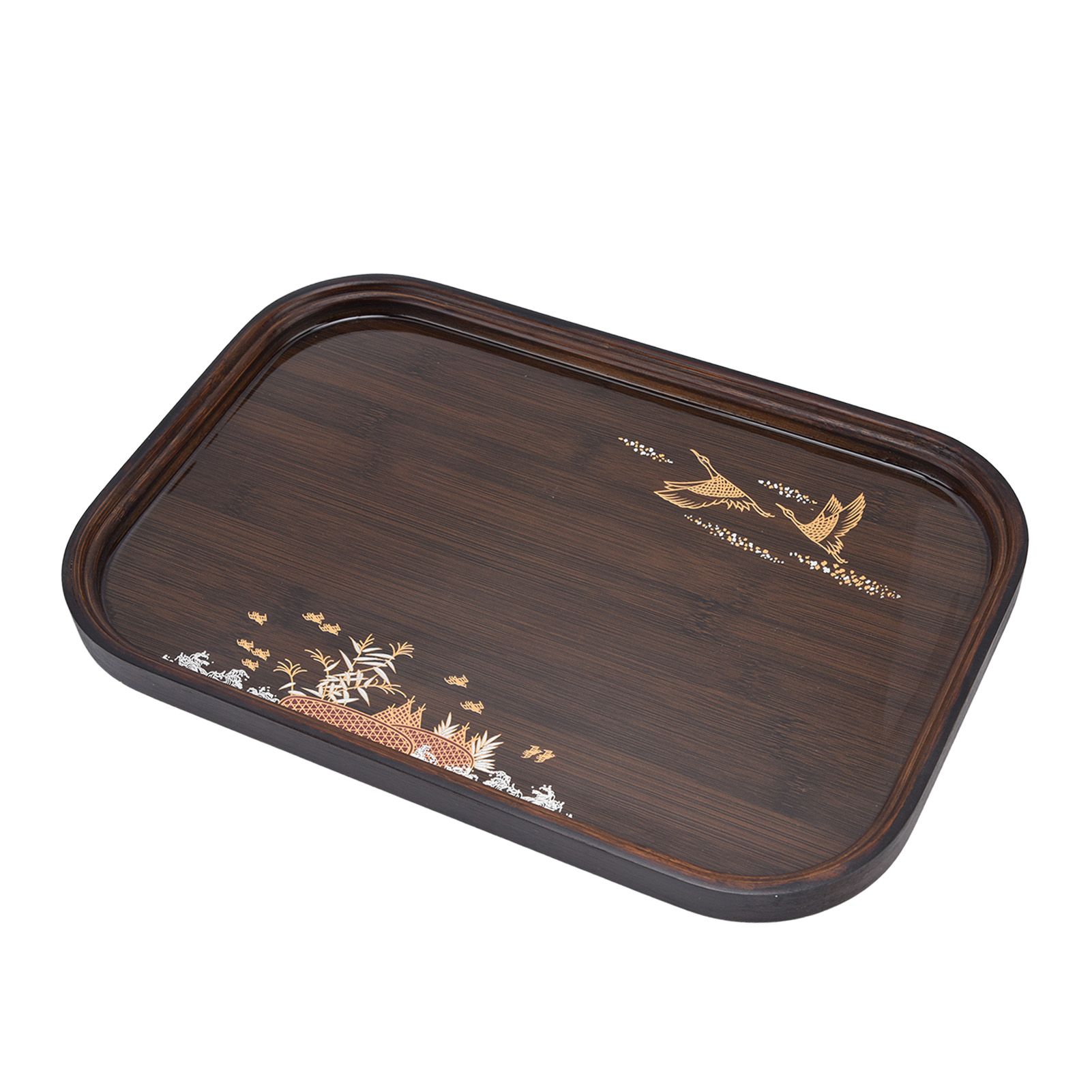 Bamboo Tea Tray Japanese Simple Novel Beautiful Resin Walnut Tea Tray for Home UseRounded Square - Image 7