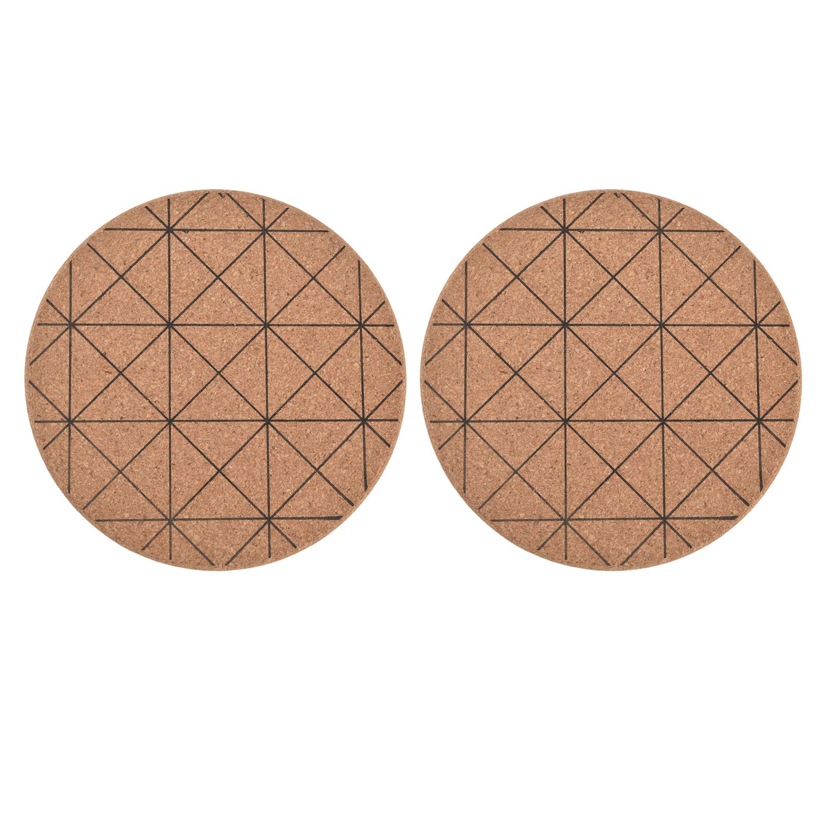 2pcs Cork Coasters Safety Design Convenient Practical Glossy Thick Rustic Style Wooden Decoration for KitchensPlaid - Image 1
