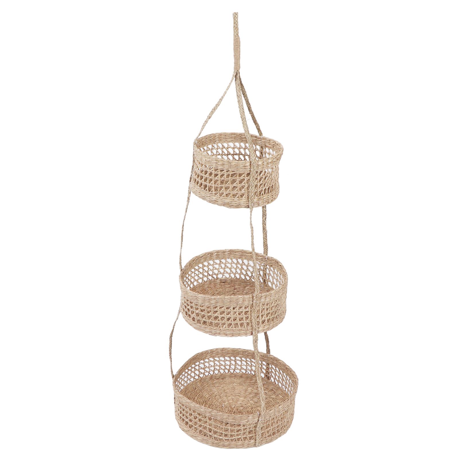 Hanging Fruit Basket Rattan 3 Tiers Multifunctional Foldable Elegant Style Easy Installation Hanging Produce Basket - Image 1