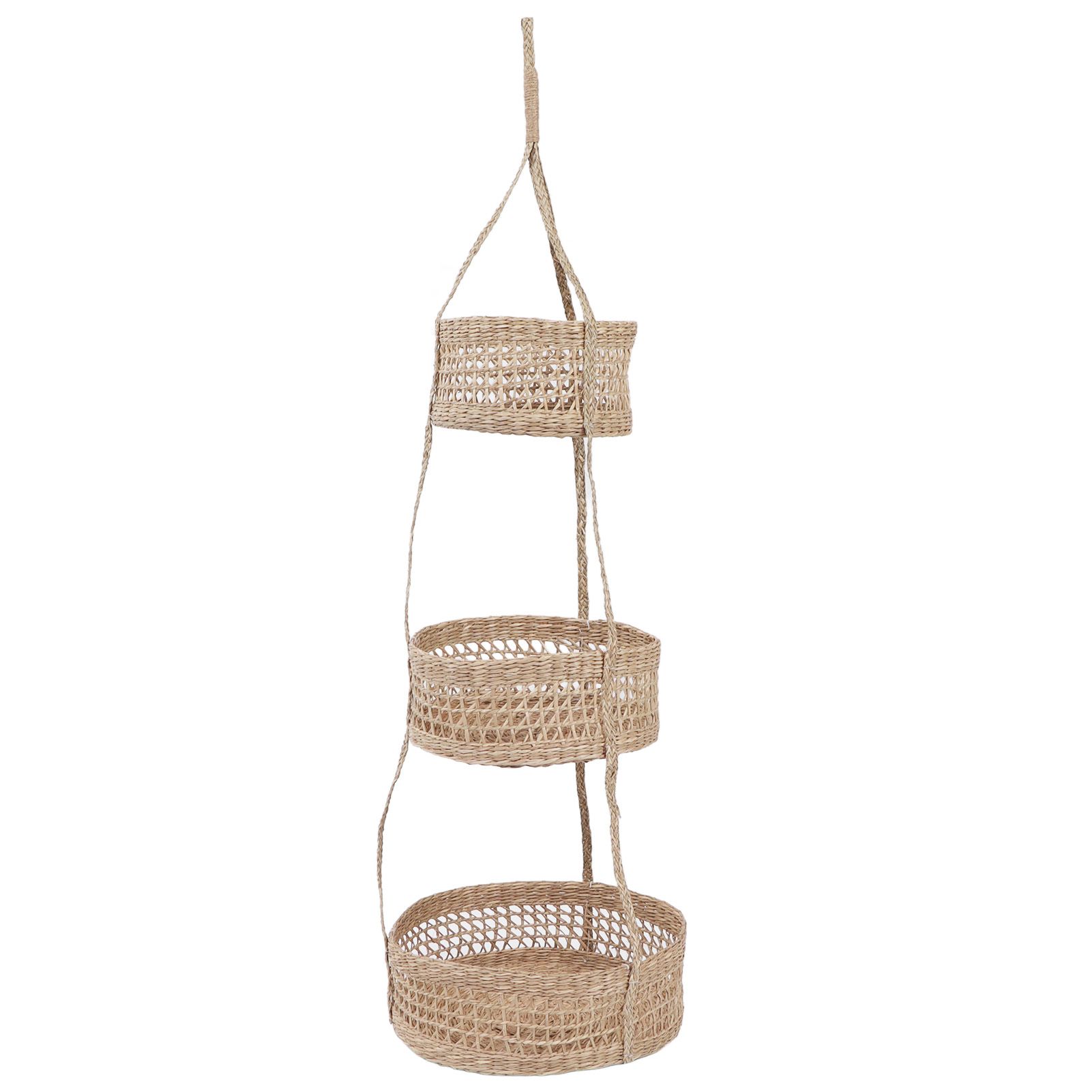 Hanging Fruit Basket Rattan 3 Tiers Multifunctional Foldable Elegant Style Easy Installation Hanging Produce Basket - Image 2