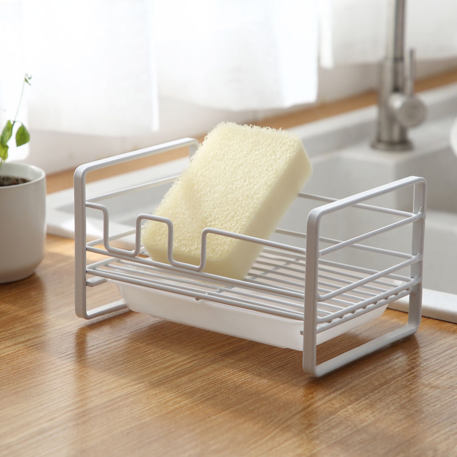 Sponge Storage Rack Iron Detachable Steel Ball Soap Drain Holder with Draining Tray for Kitchen 11 - Image 2