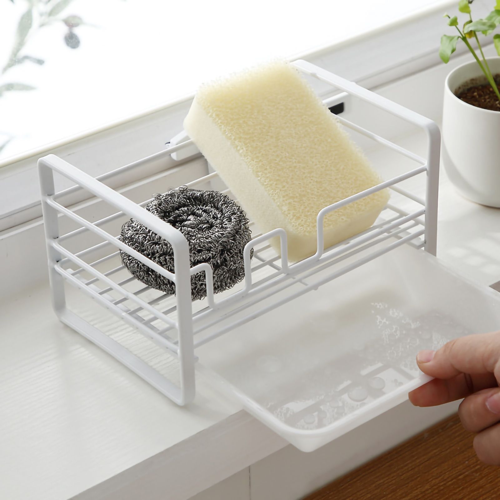 Sponge Storage Rack Iron Detachable Steel Ball Soap Drain Holder with Draining Tray for Kitchen 11 - Image 3