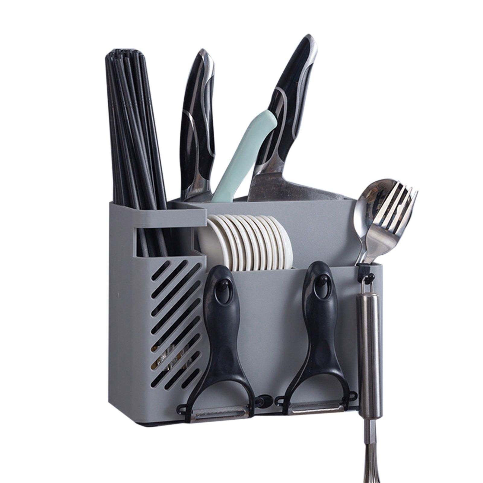 Cutlery Holder Multifunctional Wall Mounted Chopsticks Drying Rack for Home Kitchen Grey - Image 1