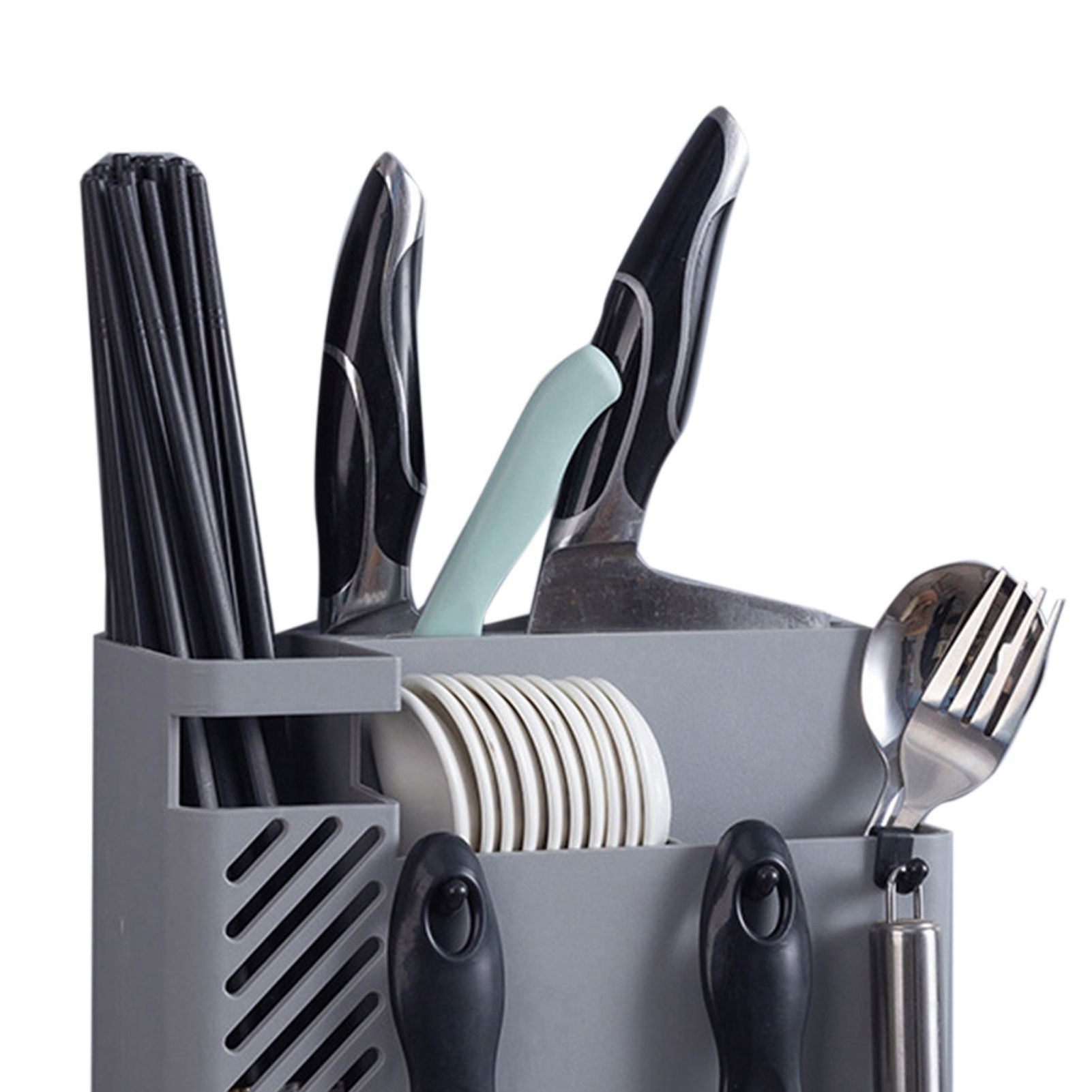 Cutlery Holder Multifunctional Wall Mounted Chopsticks Drying Rack for Home Kitchen Grey - Image 2