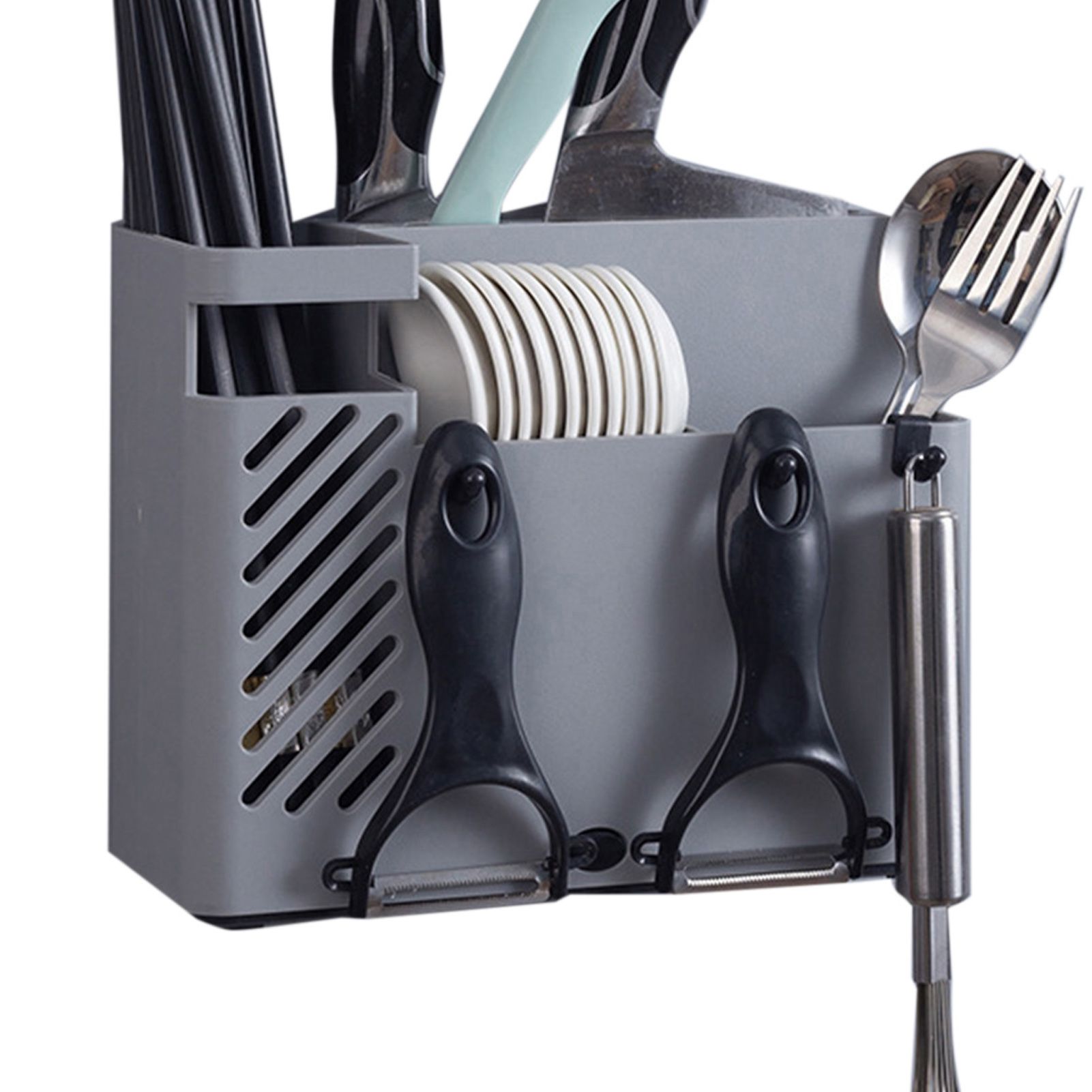 Cutlery Holder Multifunctional Wall Mounted Chopsticks Drying Rack for Home Kitchen Grey - Image 4