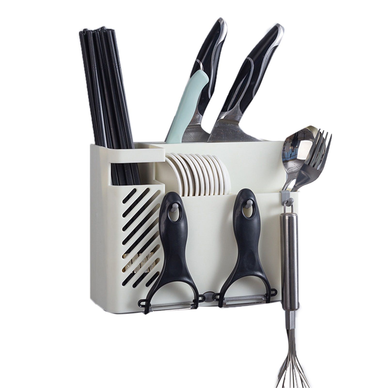 Cutlery Holder Multifunctional Wall Mounted Chopsticks Drying Rack for Home Kitchen White - Image 1