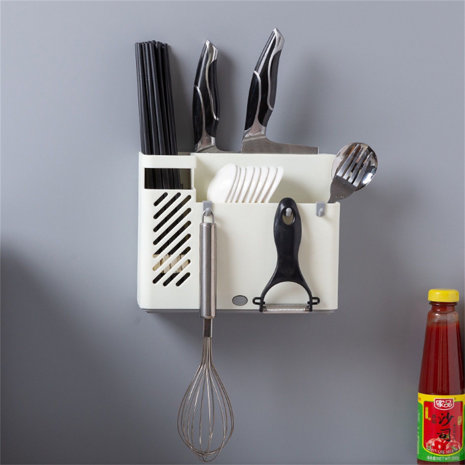 Cutlery Holder Multifunctional Wall Mounted Chopsticks Drying Rack for Home Kitchen White - Image 6