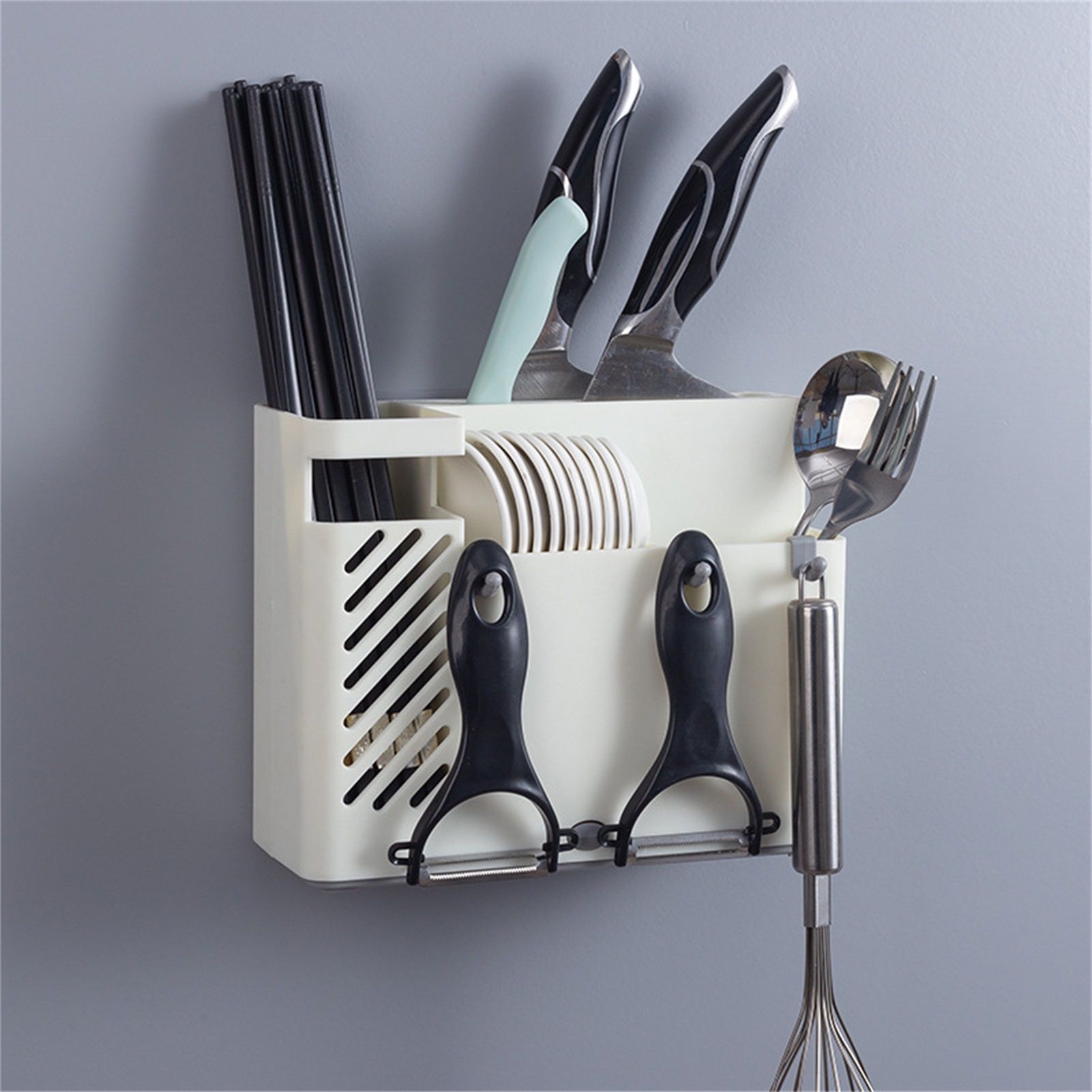 Cutlery Holder Multifunctional Wall Mounted Chopsticks Drying Rack for Home Kitchen White - Image 7