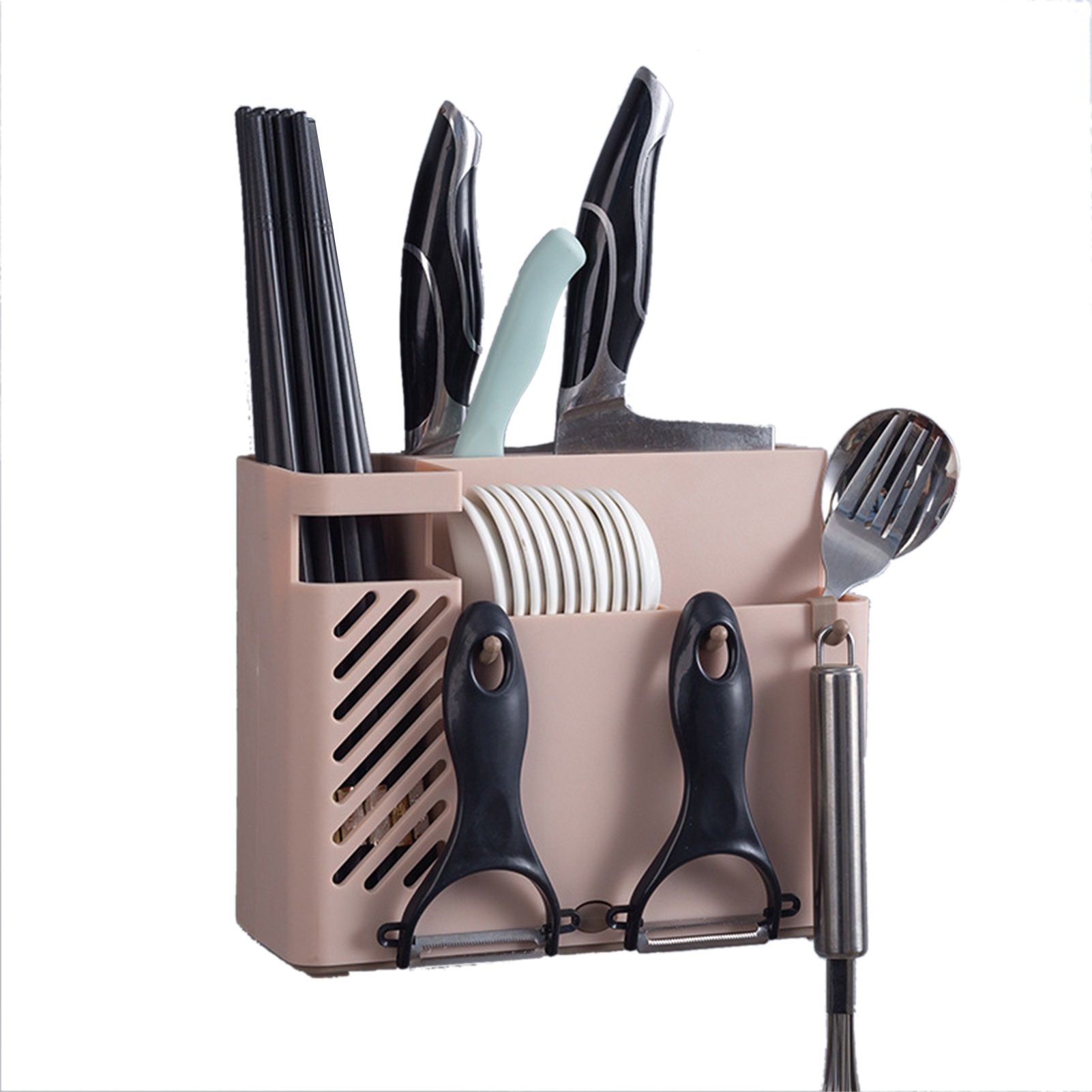 Cutlery Holder Multifunctional Wall Mounted Chopsticks Drying Rack for Home Kitchen Pink - Image 1