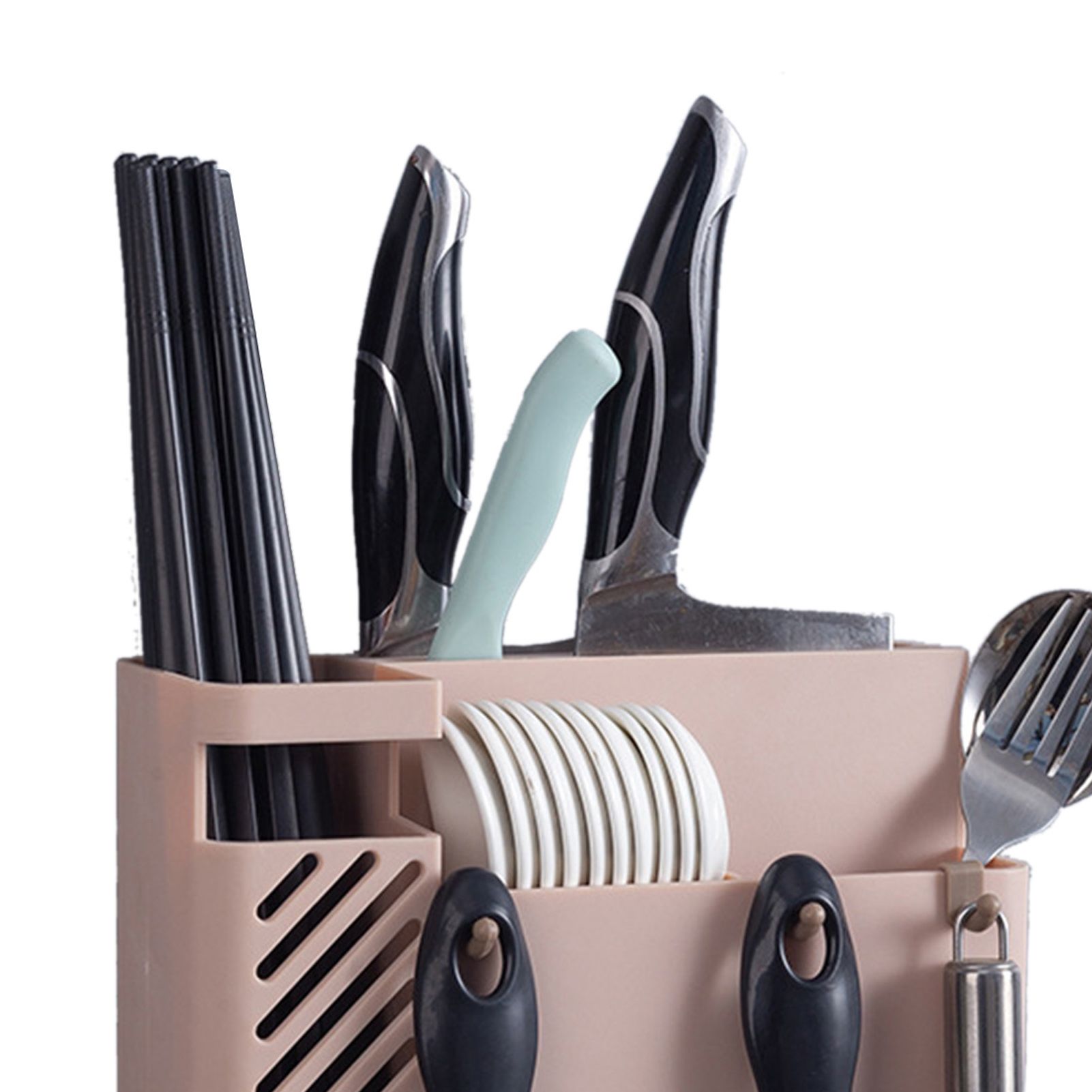 Cutlery Holder Multifunctional Wall Mounted Chopsticks Drying Rack for Home Kitchen Pink - Image 2