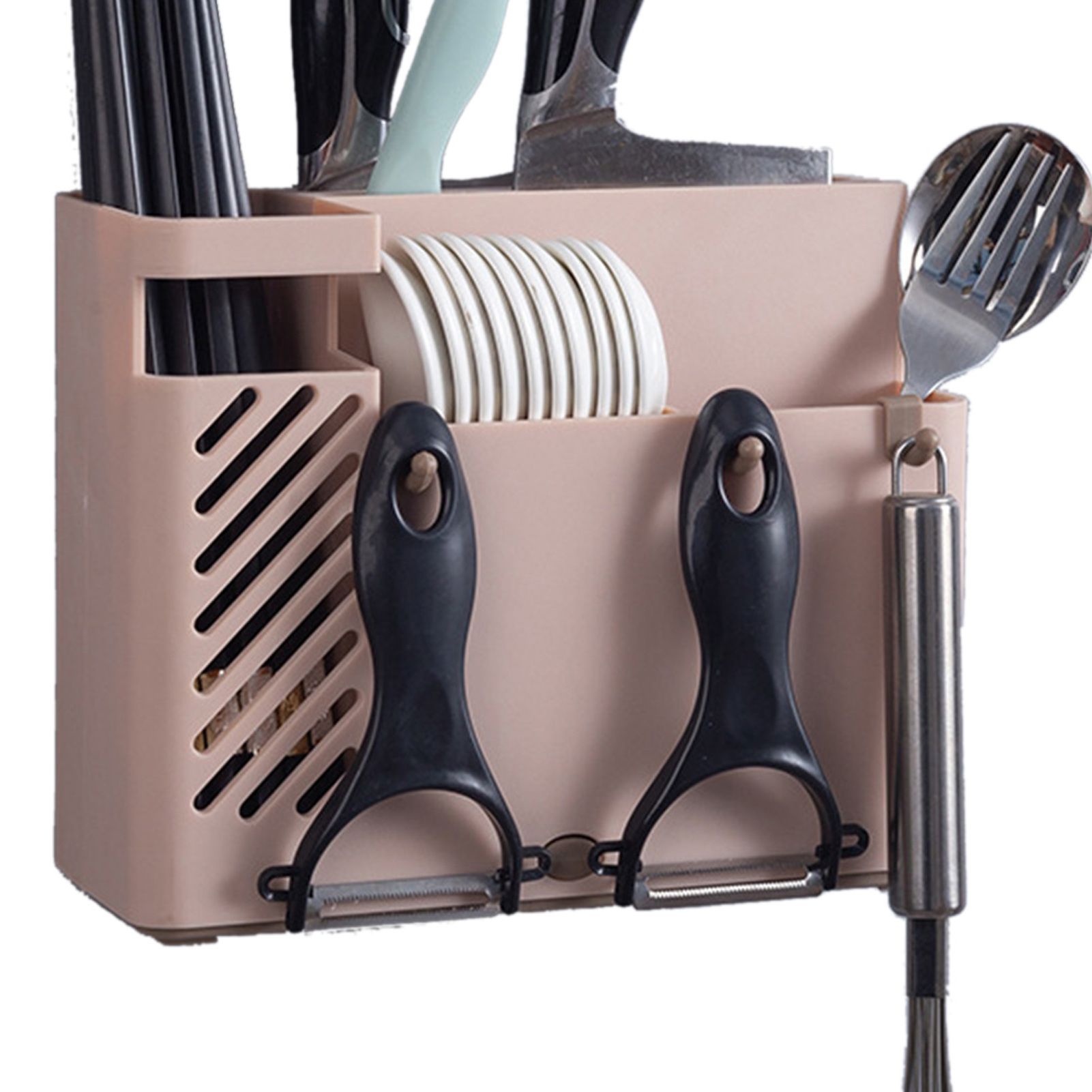 Cutlery Holder Multifunctional Wall Mounted Chopsticks Drying Rack for Home Kitchen Pink - Image 3