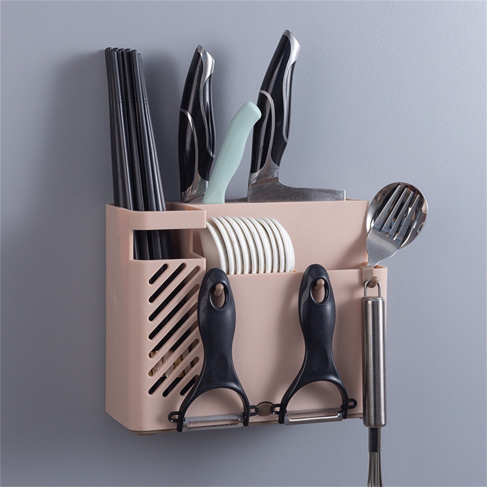 Cutlery Holder Multifunctional Wall Mounted Chopsticks Drying Rack for Home Kitchen Pink - Image 5