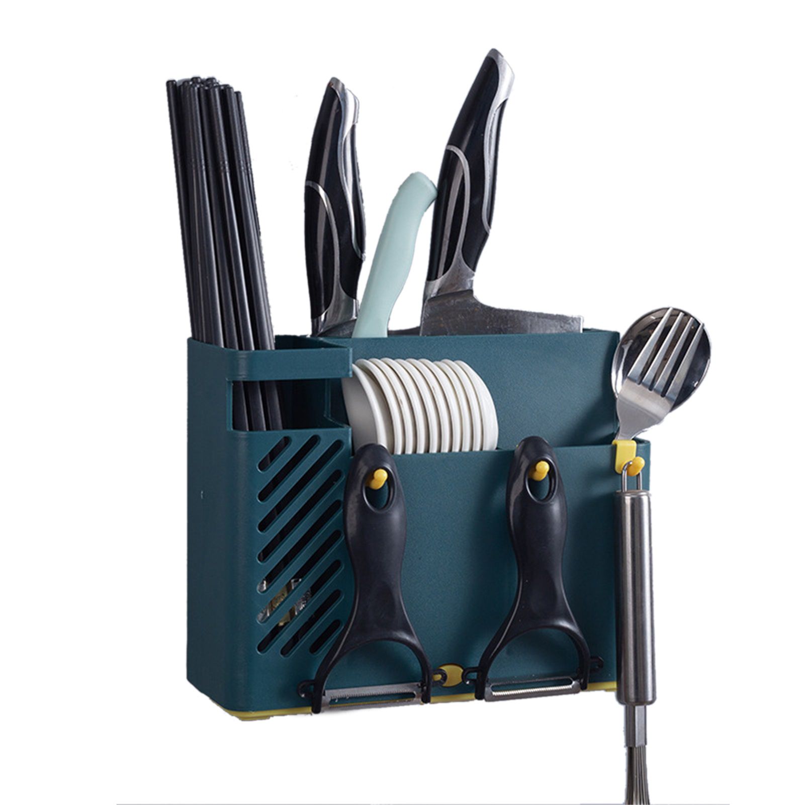 Cutlery Holder Multifunctional Wall Mounted Chopsticks Drying Rack for Home Kitchen Dark Blue - Image 1
