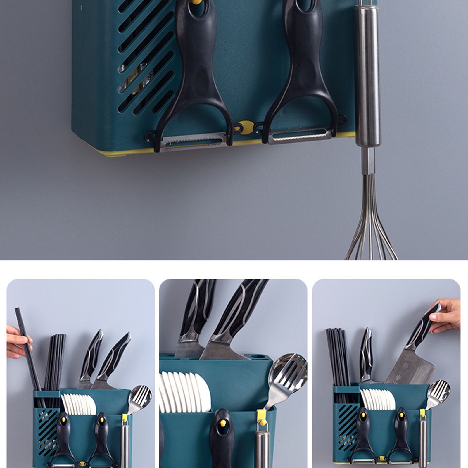 Cutlery Holder Multifunctional Wall Mounted Chopsticks Drying Rack for Home Kitchen Dark Blue - Image 3