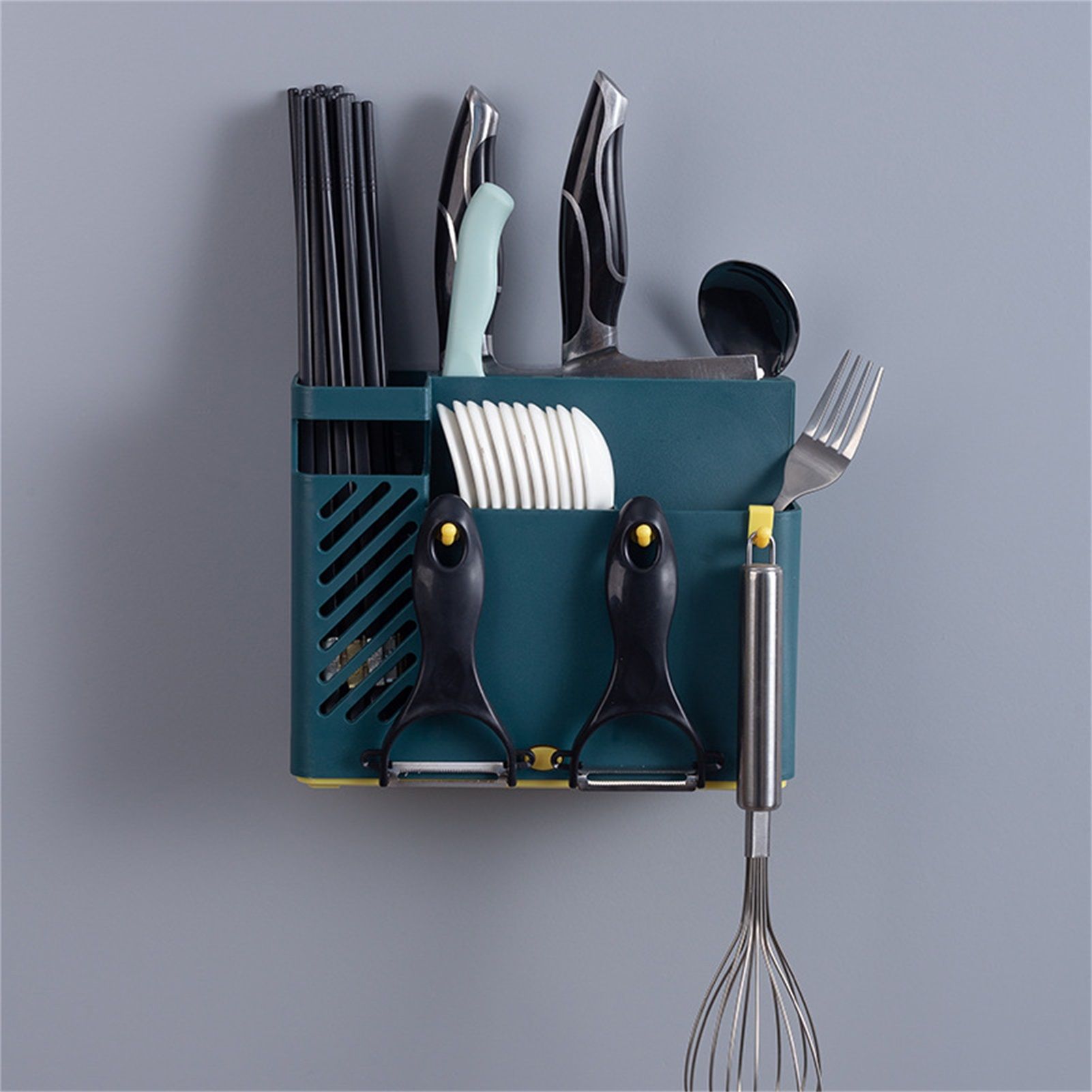 Cutlery Holder Multifunctional Wall Mounted Chopsticks Drying Rack for Home Kitchen Dark Blue - Image 5