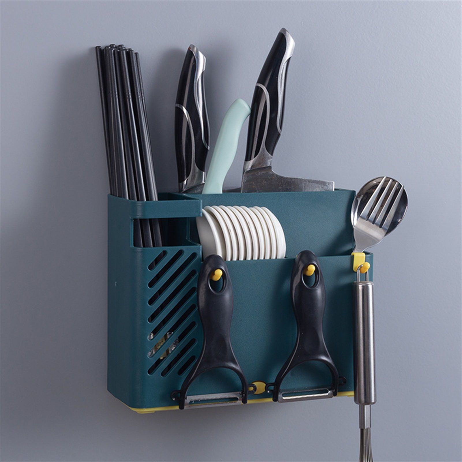 Cutlery Holder Multifunctional Wall Mounted Chopsticks Drying Rack for Home Kitchen Dark Blue - Image 6