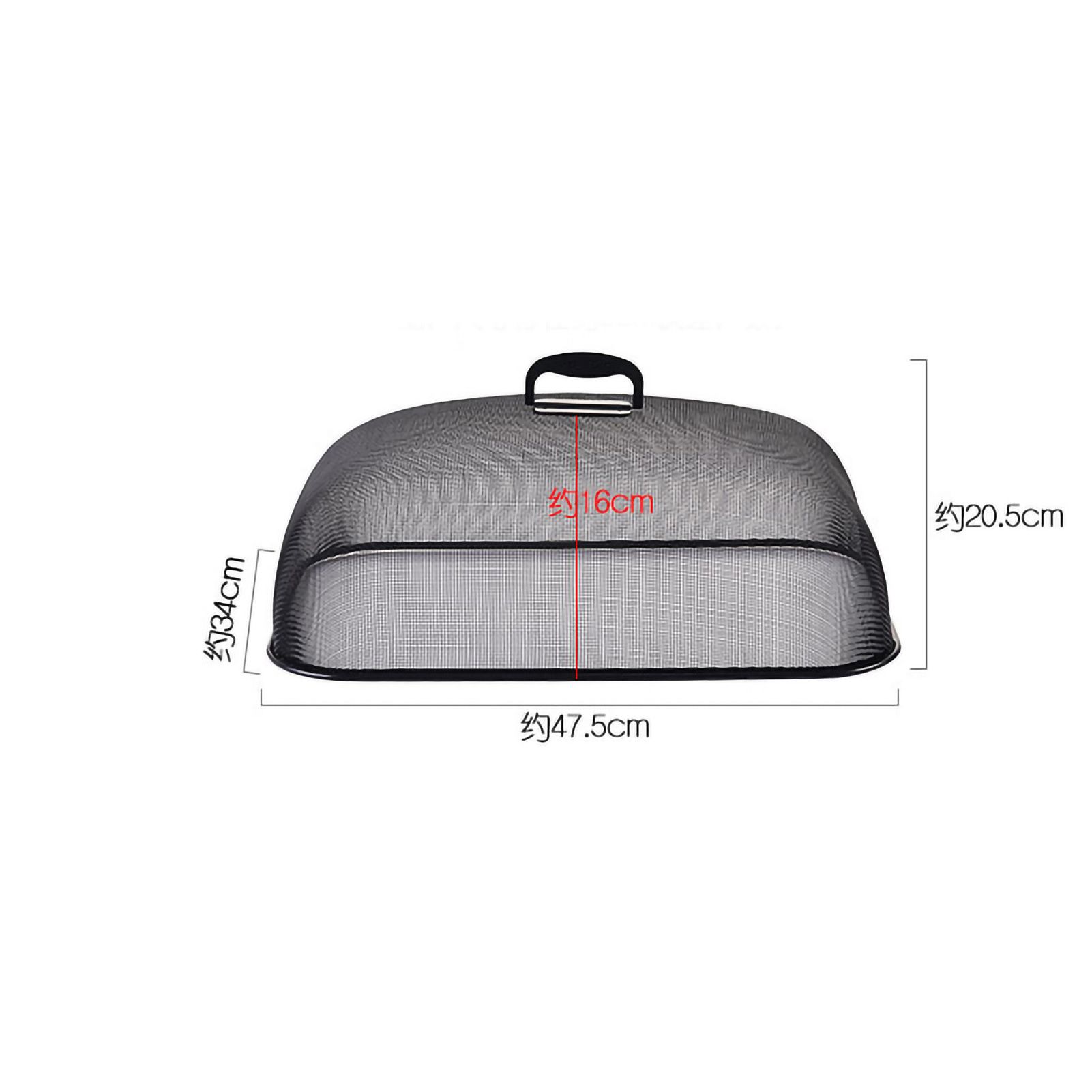 Food Cover Dense Mesh Design 180 Degree Rotatable Simple Iron Food Screen with Handle for Home Dining Room Black Rectangle Large - Image 2