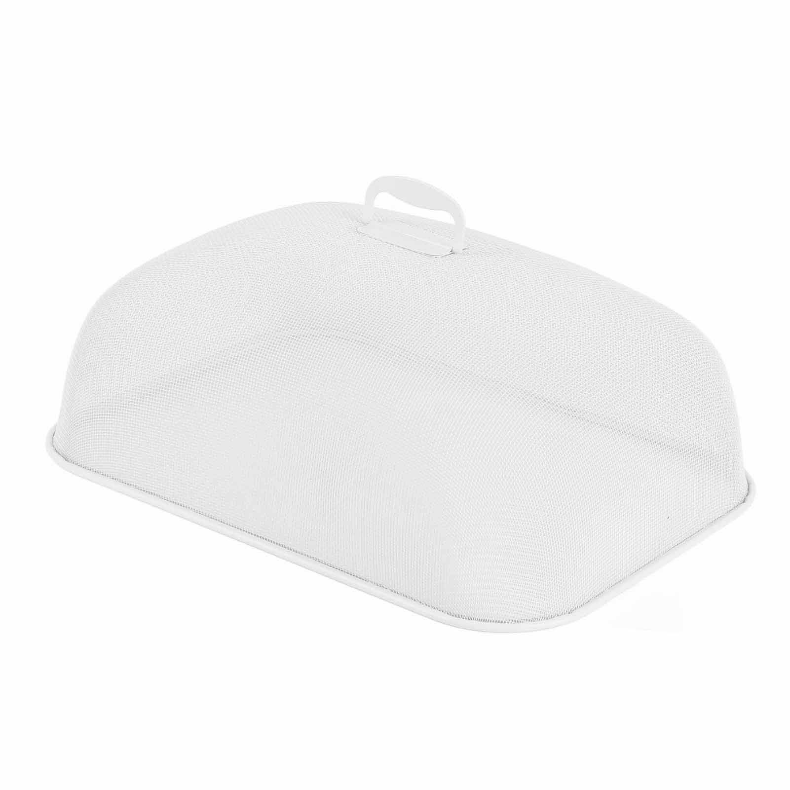 Food Cover Dense Mesh Design 180 Degree Rotatable Simple Iron Food Screen with Handle for Home Dining Room White Rectangle Large - Image 1
