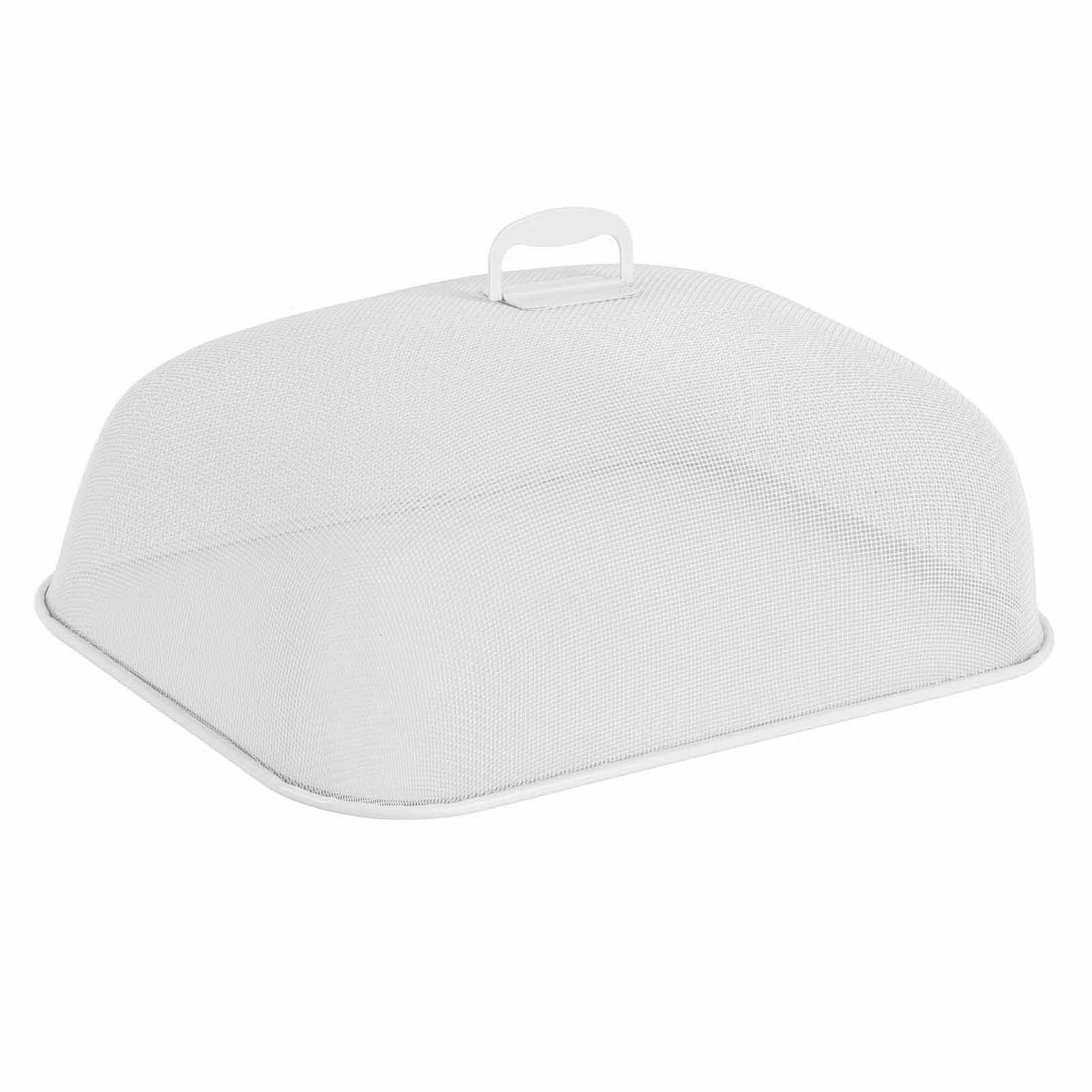Food Cover Dense Mesh Design 180 Degree Rotatable Simple Iron Food Screen with Handle for Home Dining Room White Rectangle Large - Image 2