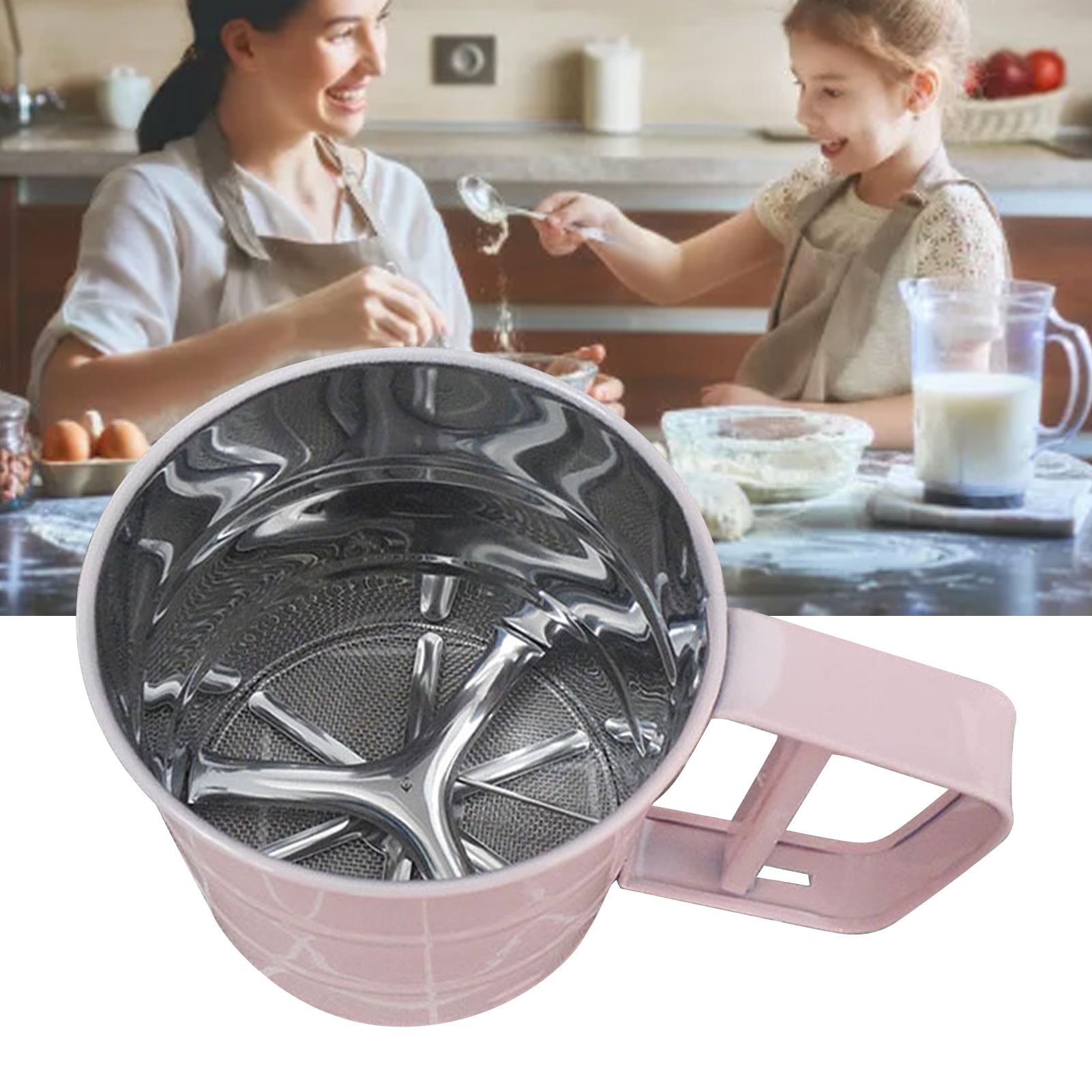 Flour Sifter Stainless Steel Corrosion Resistant Safe Odorless Beautiful Handheld Baking Flour Mesh Sieve Pink - Image 6