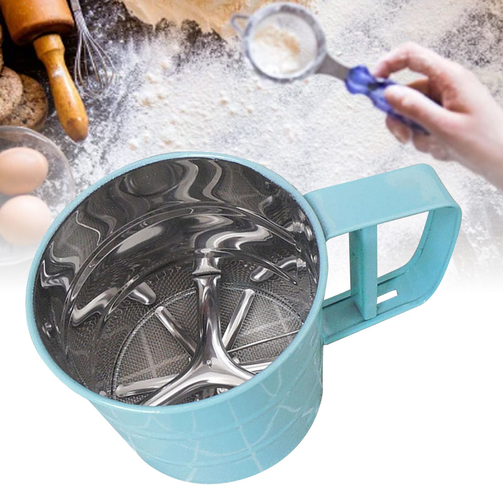 Flour Sifter Stainless Steel Corrosion Resistant Safe Odorless Beautiful Handheld Baking Flour Mesh Sieve Blue - Image 5