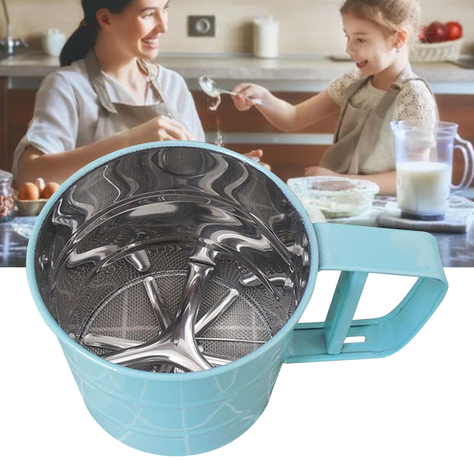 Flour Sifter Stainless Steel Corrosion Resistant Safe Odorless Beautiful Handheld Baking Flour Mesh Sieve Blue - Image 6