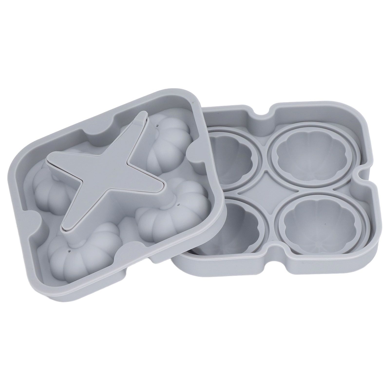 Pumpkin Ice Ball Mold 3D Pumpkin Shape Food Grade Silicone 4 Cells Easy Release Whiskey Ice Mold for Coffee Tea Cocktail Gray - Image 5